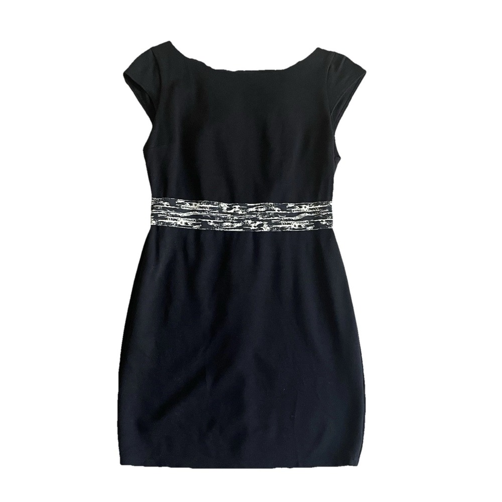 Alice + Olivia Black Mini Dress Size 6 Cap Sleeve‎ Stretch Contrasting Waist LBD